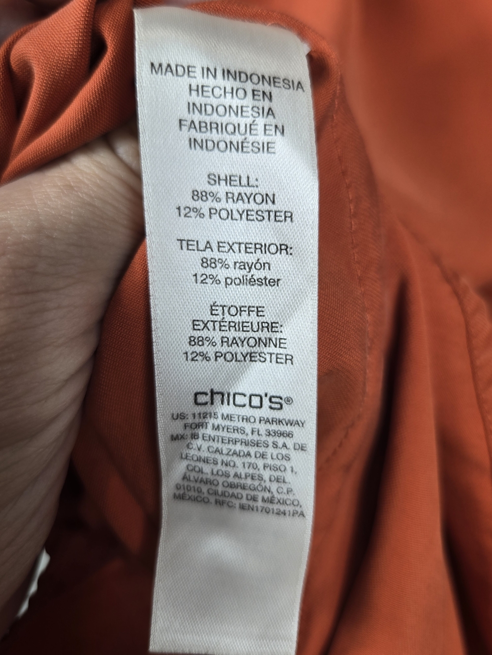 Chico's Rust Orange Utility Button Front Roll Tab Shirt Size 3 XL - Picture 5 of 7